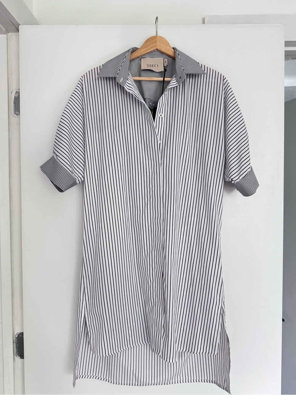Women's Black & White Striped Mini Dress by Theo